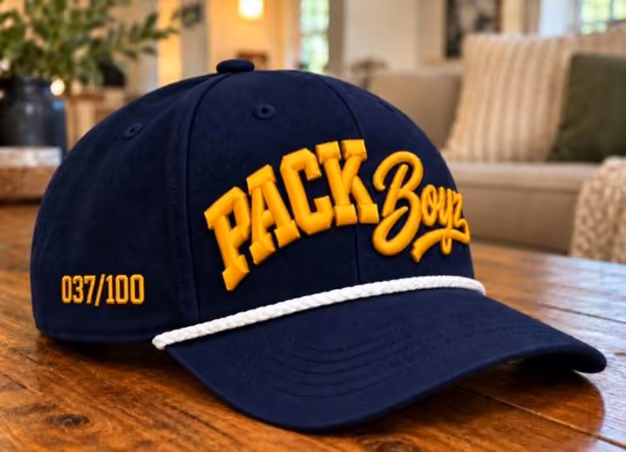 Pack Boyz navy hat showing the 037/100 edition number